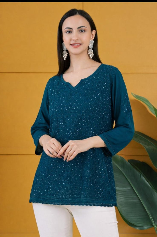  Mehza Georgette Teal Top