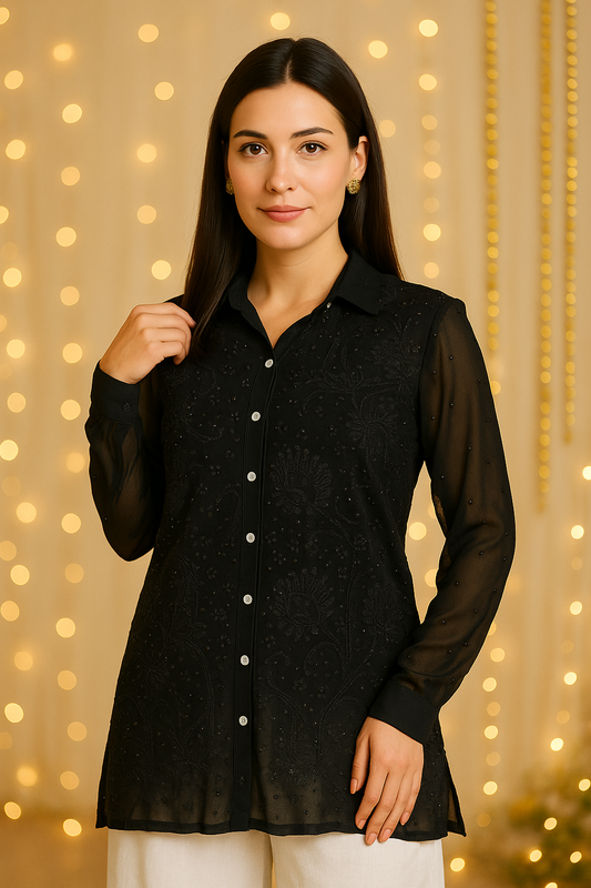 Ziya Mukaish Peach Shirt