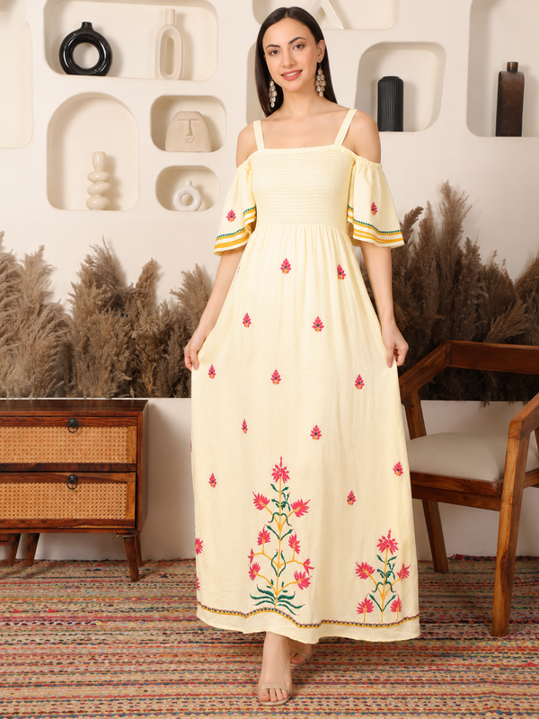 Aira Rayon Butter Yellow Maxi Dress