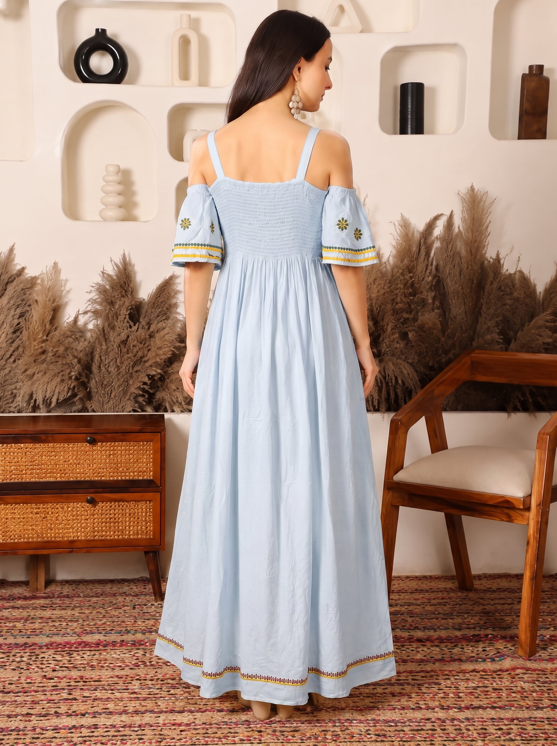 Aira Rayon Powder Blue Maxi Dress