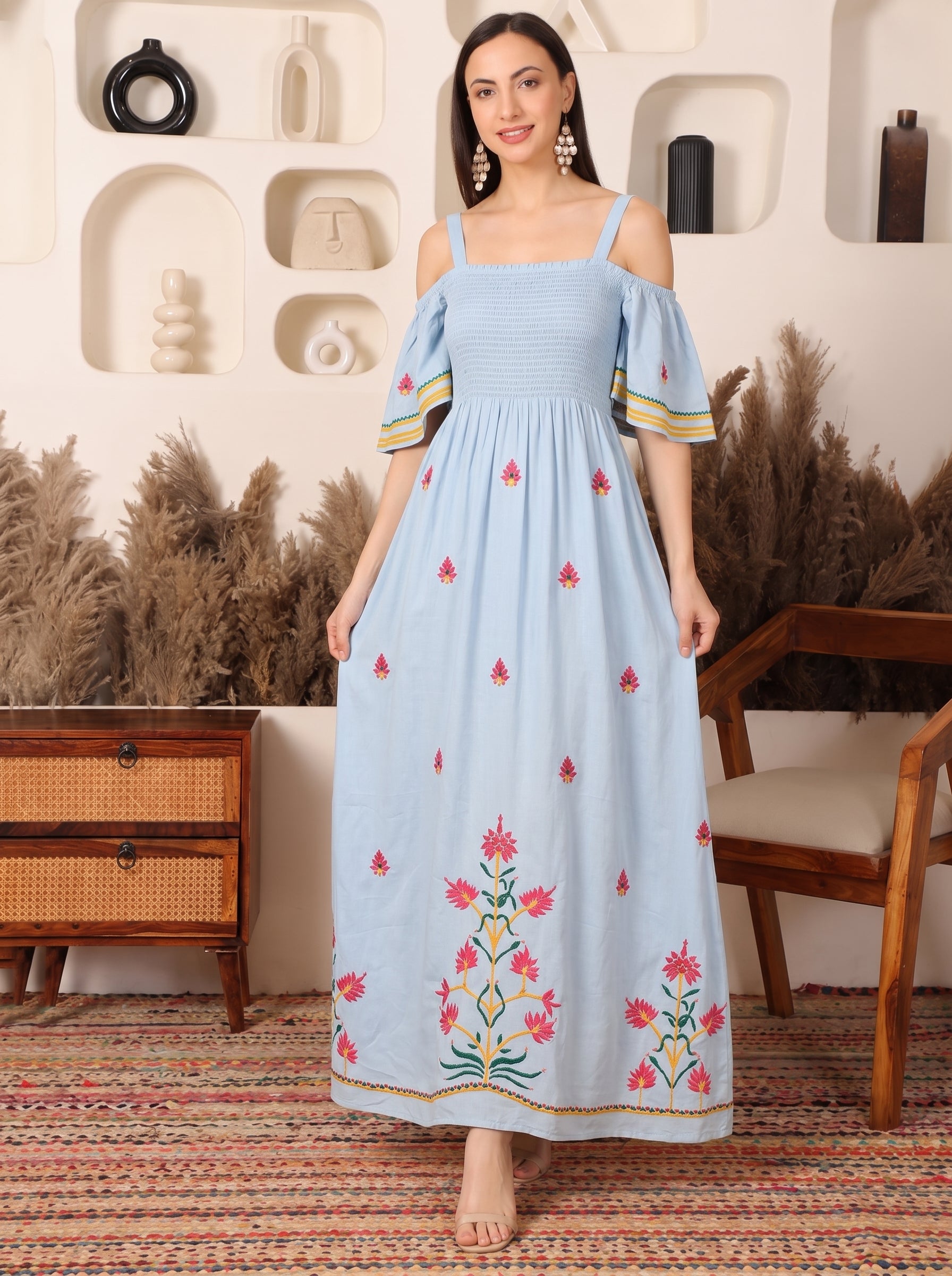 Aira Rayon Powder Blue Maxi Dress