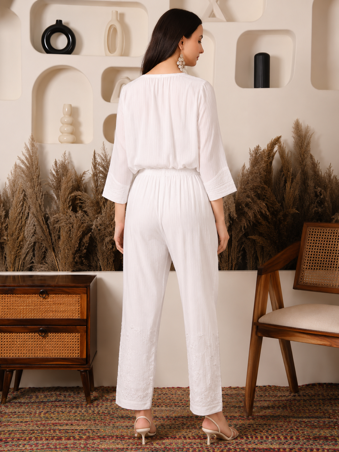 Elina Chanderi Off White Pants