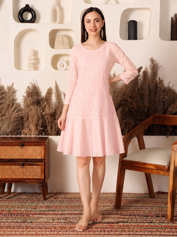 Ava Cotton Pink Flare Dress
