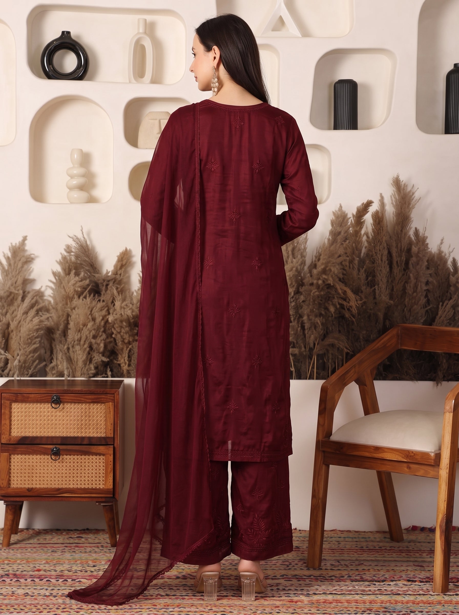 Makhmal Modal Maroon Suit Set
