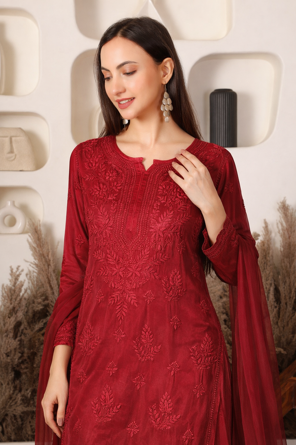 Makhmal Modal Red Suit Set