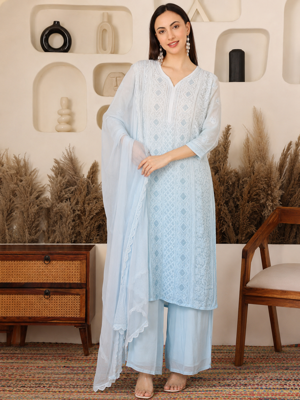 Nazaakat Shimmer Viscose Blue Suit Set