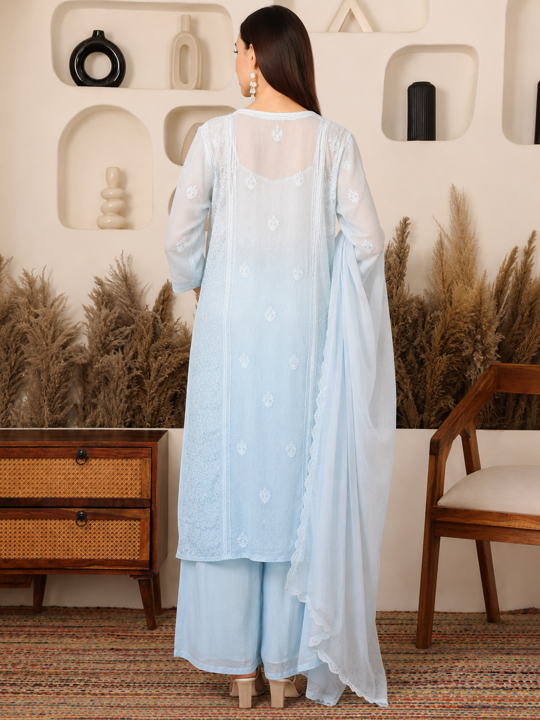 Nazaakat Shimmer Viscose Blue Suit Set