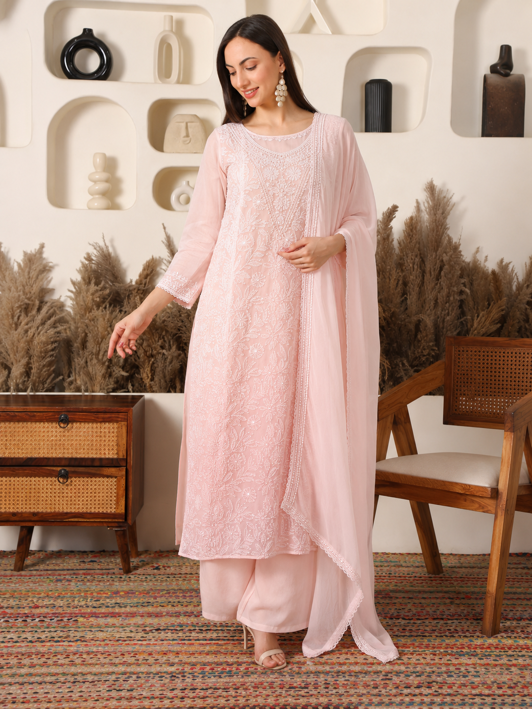 Nazaakat Shimmer Viscose Peach Suit Set