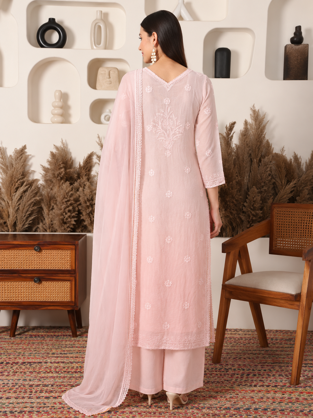 Nazaakat Shimmer Viscose Peach Suit Set