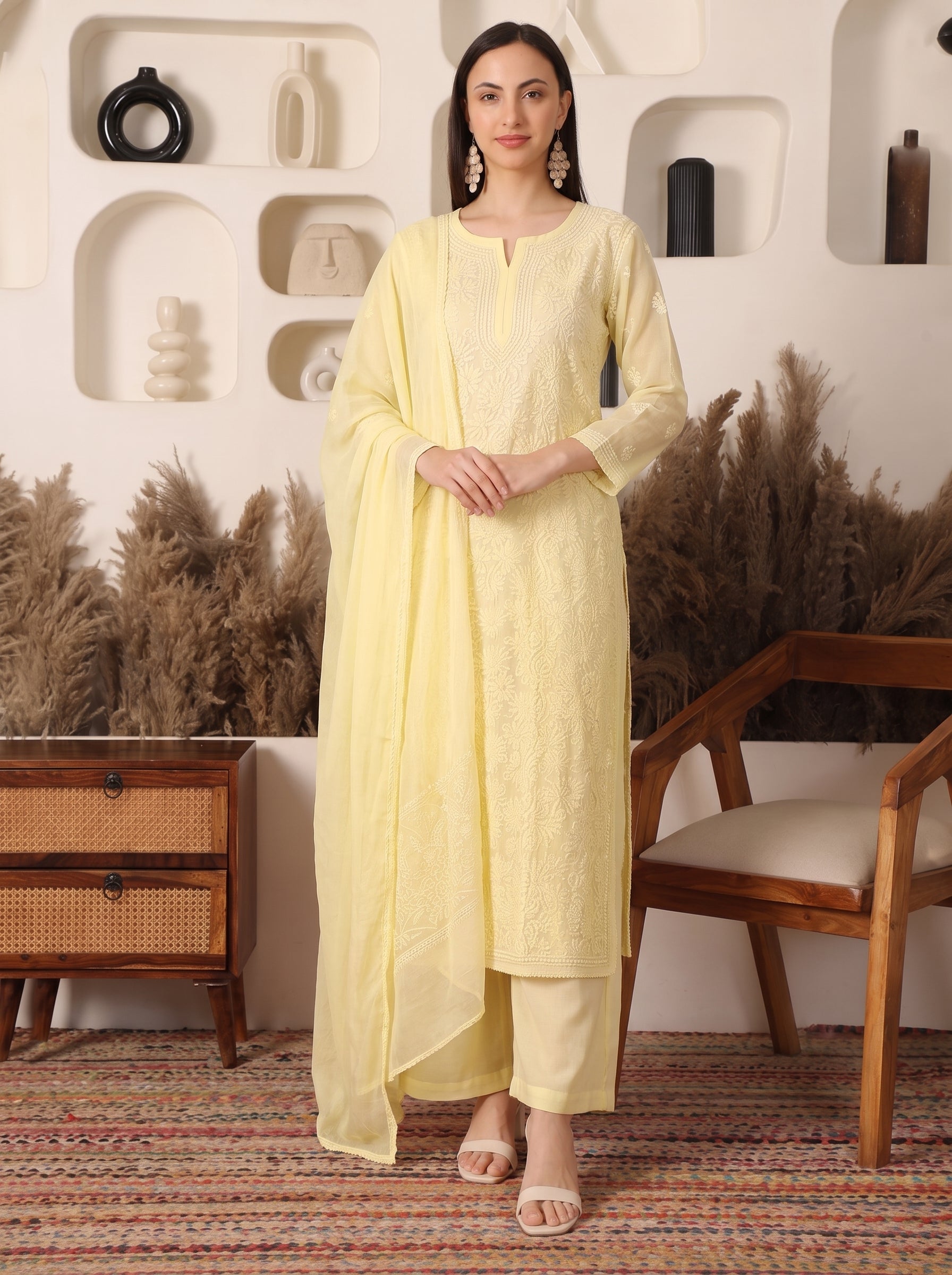 Nazaakat Shimmer Viscose Yellow Suit Set