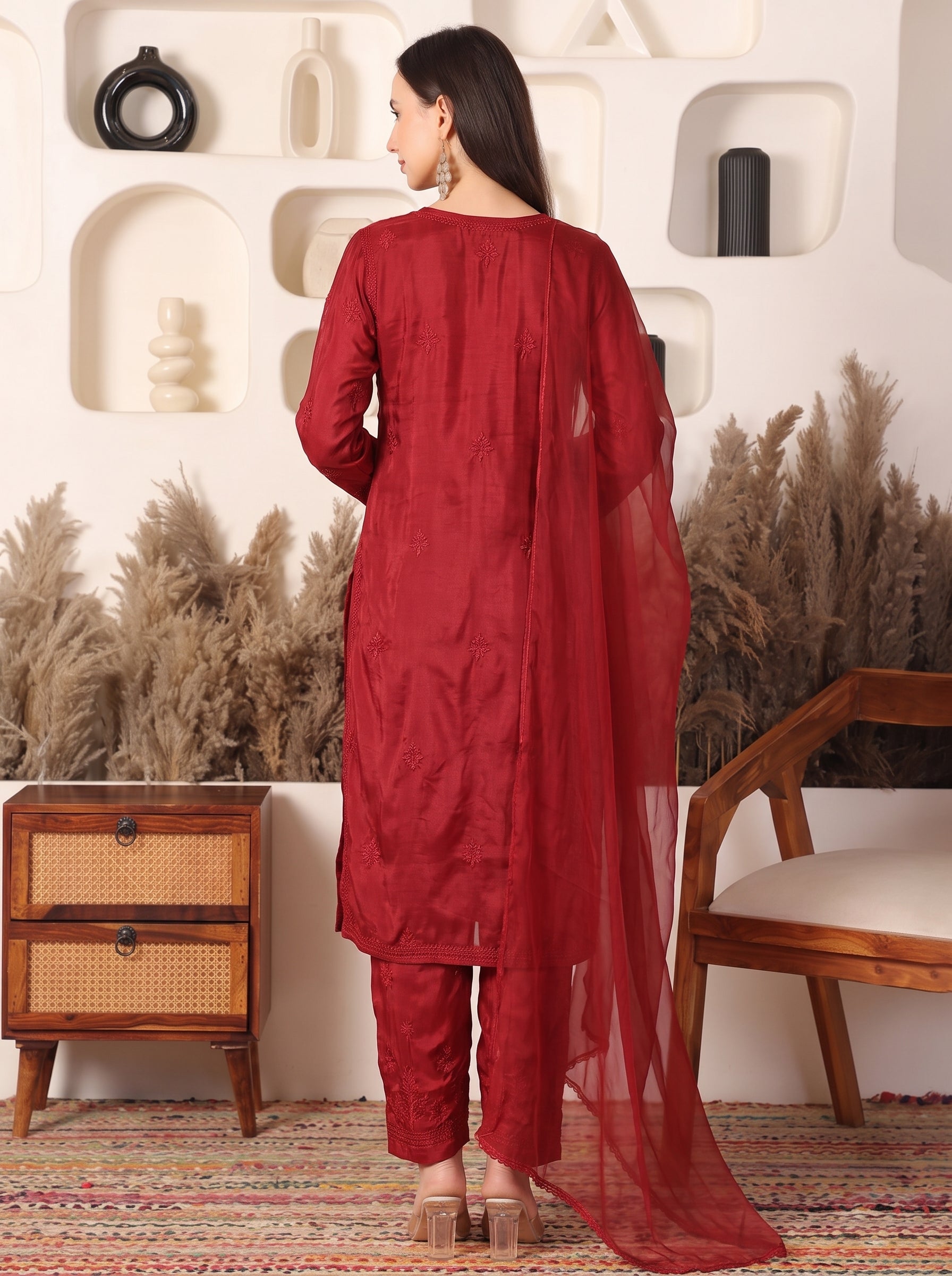Makhmal Modal Red Suit Set
