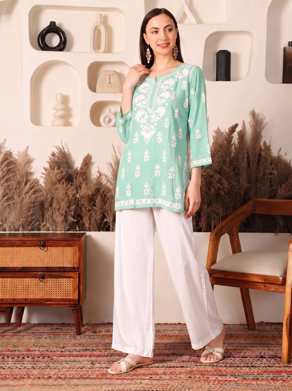 Ghaara Modal Seafoam Aqua Chikankari Kurta