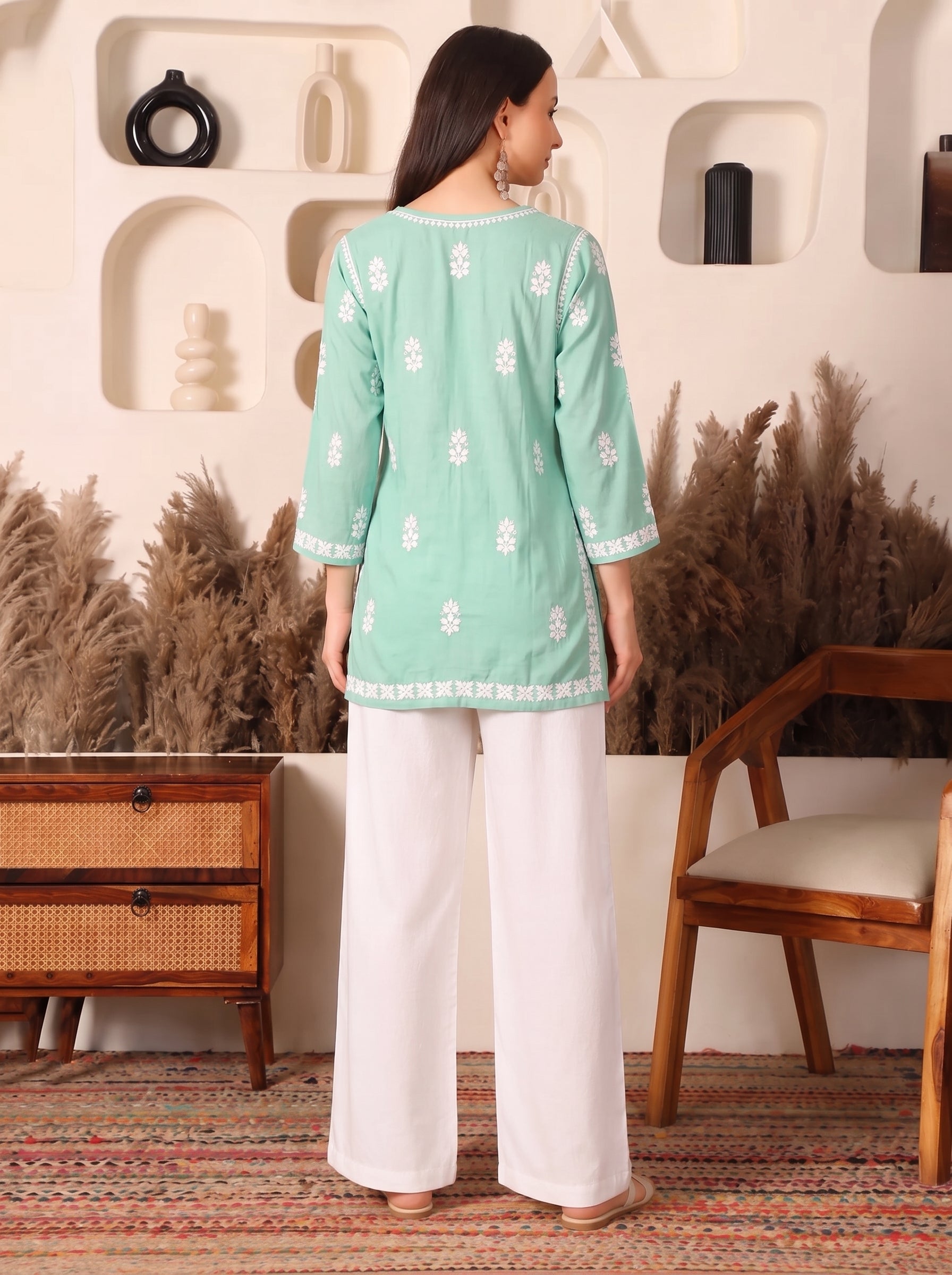 Ghaara Modal Seafoam Aqua Chikankari Kurta