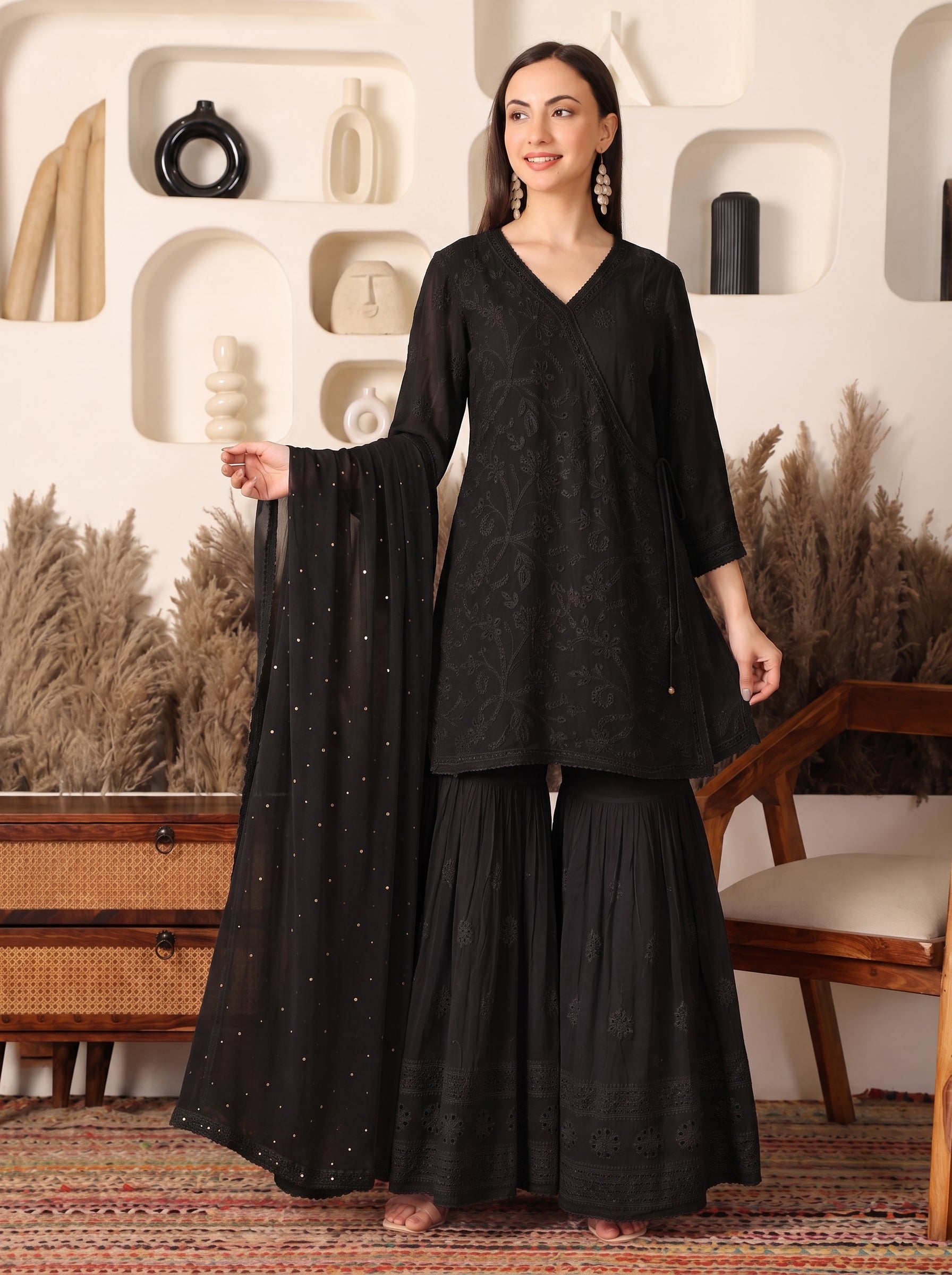 Sitaara Georgette Black Sharara Set