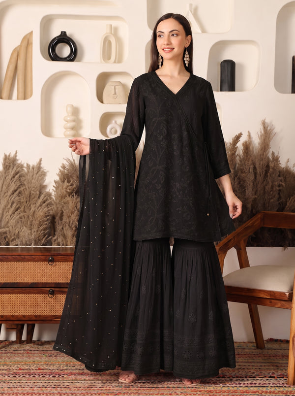 Sitaara Georgette Black Sharara Set