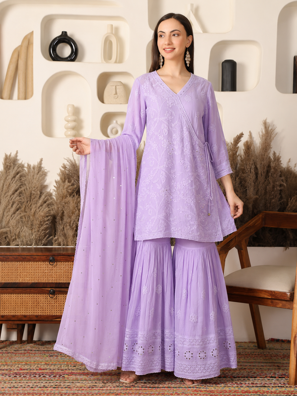 Sitaara Georgette Lavender Sharara Set