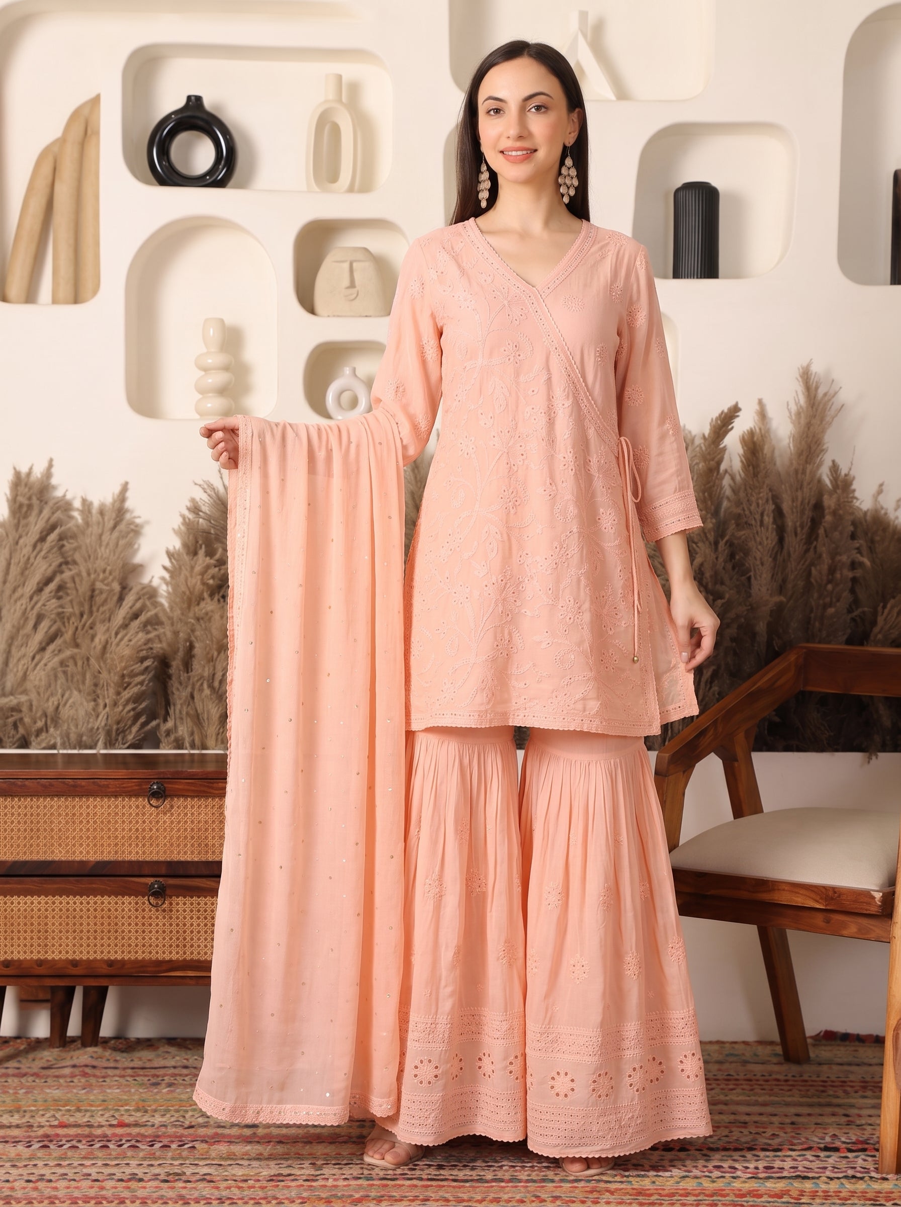Sitaara Georgette Peach Sharara Set