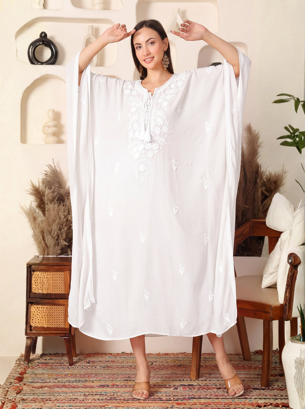 Zaria Rayon White Kaftan