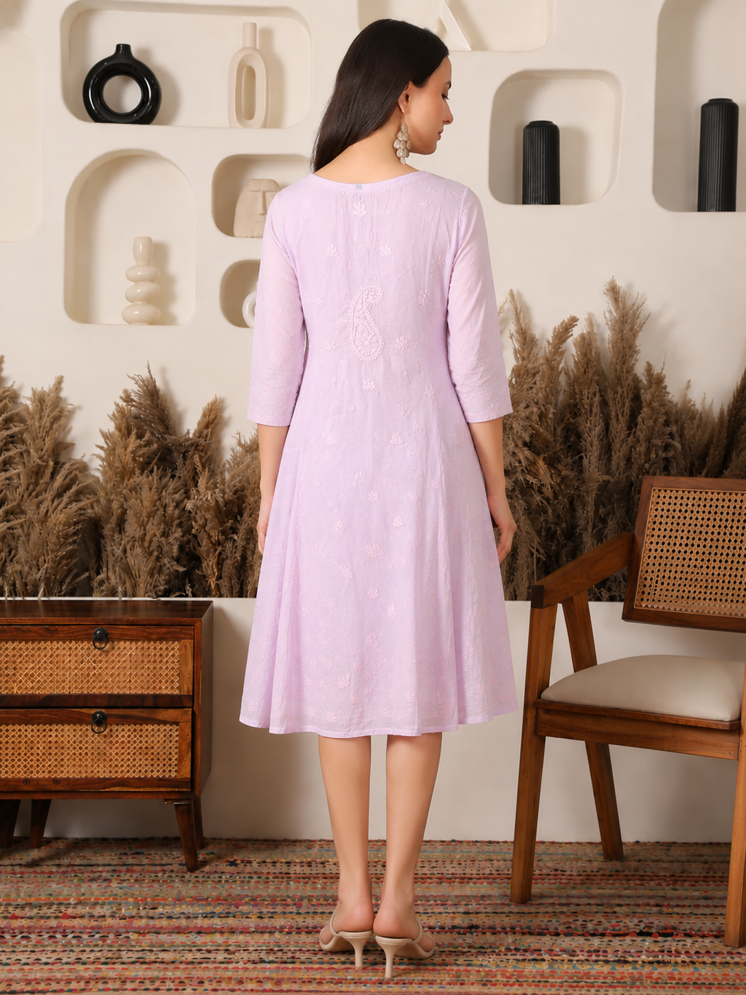 Pariza Cotton Pink Yoke Dress