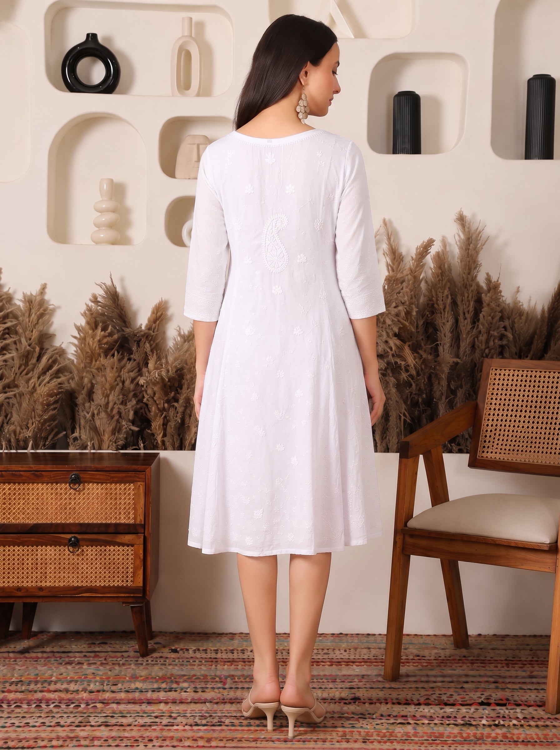 Pariza Cotton White Yoke Dress